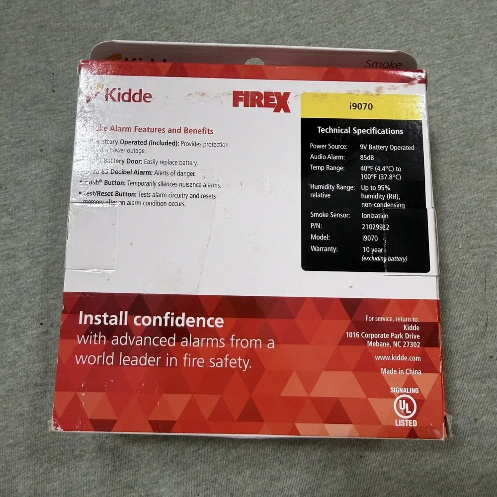 Kidde Firex Smoke Alarm 9V Battery Operated i9070 Front Battery Door